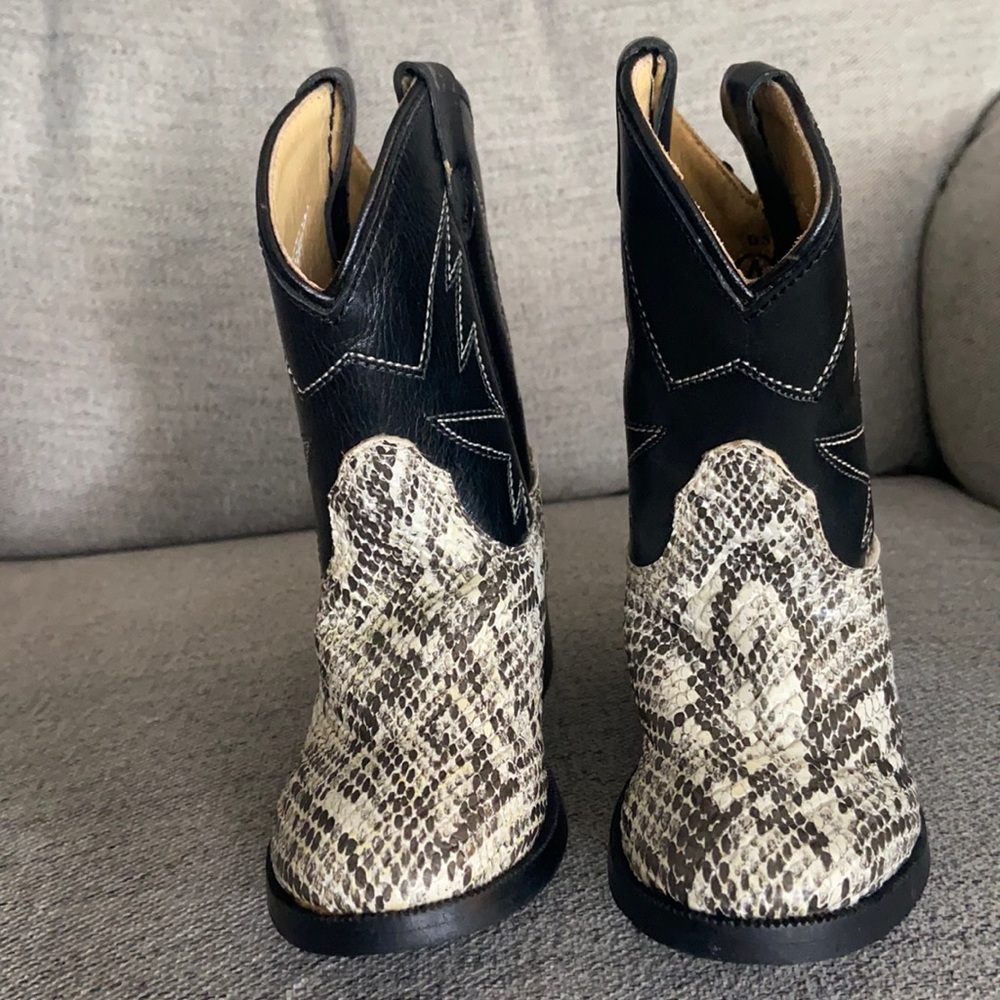 ACME Leather Snake Pattern Black White Cowboy Boot
